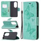 For Huawei P50 Pro Two Butterflies Embossing Pattern Horizontal Flip Leather Case with Holder & Card Slot & Wallet & Lanyard(Green) - 1