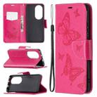 For Huawei P50 Pro Two Butterflies Embossing Pattern Horizontal Flip Leather Case with Holder & Card Slot & Wallet & Lanyard(Rose Red) - 1