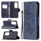 For Huawei P50 Pro Two Butterflies Embossing Pattern Horizontal Flip Leather Case with Holder & Card Slot & Wallet & Lanyard(Dark Blue) - 1