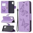 For Samsung Galaxy A32 4G Two Butterflies Embossing Pattern Horizontal Flip Leather Case with Holder & Card Slot & Wallet & Lanyard(Purple) - 1