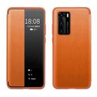 For Huawei P40 Magnetic Side Window View Shockproof Horizontal Flip Leather Smart Case(Orange) - 1