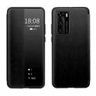 For Huawei P40 Magnetic Side Window View Shockproof Horizontal Flip Leather Smart Case(Black) - 1