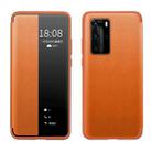 For Huawei P40 Pro Magnetic Side Window View Shockproof Horizontal Flip Leather Smart Case(Orange) - 1