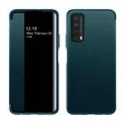 For Huawei P Smart 2021 Magnetic Side Window View Shockproof Horizontal Flip Leather Smart Case(Cyan) - 1