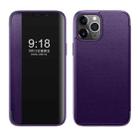 For iPhone 11 Magnetic Side Window View Shockproof Horizontal Flip Leather Case (Purple) - 1
