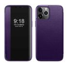 For iPhone 11 Pro Max Magnetic Side Window View Shockproof Horizontal Flip Leather Case (Purple) - 1