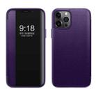 For iPhone 12 / 12 Pro Magnetic Side Window View Shockproof Horizontal Flip Leather Case(Purple) - 1