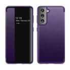 For Samsung Galaxy S21 5G Magnetic Side Window View Shockproof Horizontal Flip Leather Case(Purple) - 1