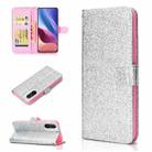 For Samsung Galaxy A02s (EU Version) Glitter Powder Horizontal Flip Leather Case with Card Slots & Holder & Photo Frame & Wallet(Silver) - 1