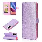 For Samsung Galaxy A02s (EU Version) Glitter Powder Horizontal Flip Leather Case with Card Slots & Holder & Photo Frame & Wallet(Purple) - 1