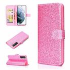 For Samsung Galaxy S21 5G Glitter Powder Horizontal Flip Leather Case with Card Slots & Holder & Photo Frame & Wallet(Pink) - 1