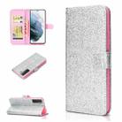 For Samsung Galaxy S21 5G Glitter Powder Horizontal Flip Leather Case with Card Slots & Holder & Photo Frame & Wallet(Silver) - 1