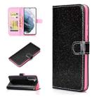 For Samsung Galaxy S21 5G Glitter Powder Horizontal Flip Leather Case with Card Slots & Holder & Photo Frame & Wallet(Black) - 1