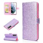 For Samsung Galaxy S21 5G Glitter Powder Horizontal Flip Leather Case with Card Slots & Holder & Photo Frame & Wallet(Purple) - 1