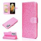 For Samsung Galaxy S21 Ultra 5G Glitter Powder Horizontal Flip Leather Case with Card Slots & Holder & Photo Frame & Wallet(Pink) - 1