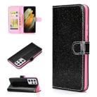 For Samsung Galaxy S21 Ultra 5G Glitter Powder Horizontal Flip Leather Case with Card Slots & Holder & Photo Frame & Wallet(Black) - 1