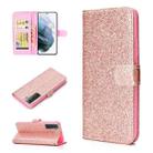 For Samsung Galaxy S21+ 5G Glitter Powder Horizontal Flip Leather Case with Card Slots & Holder & Photo Frame & Wallet(Rose Gold) - 1