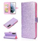 For Samsung Galaxy S21+ 5G Glitter Powder Horizontal Flip Leather Case with Card Slots & Holder & Photo Frame & Wallet(Purple) - 1