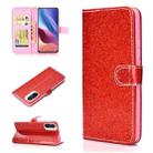 For Xiaomi Redmi K40 Glitter Powder Horizontal Flip Leather Case with Card Slots & Holder & Photo Frame & Wallet(Red) - 1