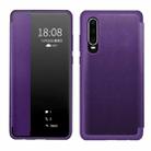 For Huawei P30 Magnetic Side Window View Shockproof Horizontal Flip Leather Smart Case(Purple) - 1