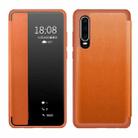 For Huawei P30 Magnetic Side Window View Shockproof Horizontal Flip Leather Smart Case(Orange) - 1