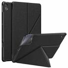 For Lenovo Tab P11 TB-J606F Cloth Texture Multi-folding Horizontal Flip PU Leather Shockproof Case with Holder & Sleep / Wake-up Function(Black) - 1