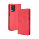For OPPO A54 4G Magnetic Buckle Retro Crazy Horse Texture Horizontal Flip Leather Case with Holder & Card Slots & Photo Frame(Red) - 1