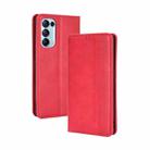 For OPPO Find X3 Lite / Reno5 5G Magnetic Buckle Retro Crazy Horse Texture Horizontal Flip Leather Case with Holder & Card Slots & Photo Frame(Red) - 1