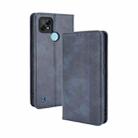 For OPPO Realme C21 Magnetic Buckle Retro Crazy Horse Texture Horizontal Flip Leather Case with Holder & Card Slots & Photo Frame(Blue) - 1