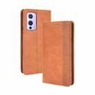 For OnePlus 9 (Europe and America Version) Magnetic Buckle Retro Crazy Horse Texture Horizontal Flip Leather Case with Holder & Card Slots & Photo Frame(Brown) - 1