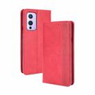 For OnePlus 9 (Europe and America Version) Magnetic Buckle Retro Crazy Horse Texture Horizontal Flip Leather Case with Holder & Card Slots & Photo Frame(Red) - 1