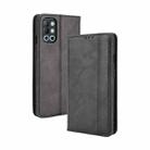 For OnePlus 9R Magnetic Buckle Retro Crazy Horse Texture Horizontal Flip Leather Case with Holder & Card Slots & Photo Frame(Black) - 1