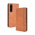 For Sony Xperia 1 III Magnetic Buckle Retro Crazy Horse Texture Horizontal Flip Leather Case with Holder & Card Slots & Photo Frame(Brown) - 1