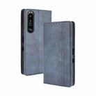 For Sony Xperia 1 III Magnetic Buckle Retro Crazy Horse Texture Horizontal Flip Leather Case with Holder & Card Slots & Photo Frame(Blue) - 1