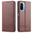 For Xiaomi Redmi K40 AZNS Magnetic Calf Texture Horizontal Flip Leather Case with Card Slots & Holder & Wallet(Dark Brown) - 1