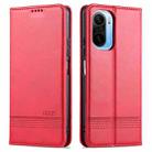 For Xiaomi Redmi K40 AZNS Magnetic Calf Texture Horizontal Flip Leather Case with Card Slots & Holder & Wallet(Red) - 1