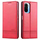 For Xiaomi Poco F3 AZNS Magnetic Calf Texture Horizontal Flip Leather Case with Card Slots & Holder & Wallet(Red) - 1