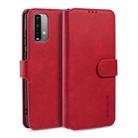 For Xiaomi Redmi Note 9 4G DG.MING Retro Oil Side Horizontal Flip Leather Case with Holder & Card Slots & Wallet(Red) - 1