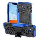 For iPhone 11 Tire Texture TPU + PC Shockproof Case with Holder(Blue) - 1