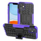 For iPhone 11 Tire Texture TPU + PC Shockproof Case with Holder(Purple) - 1