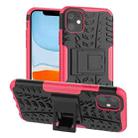 For iPhone 11 Tire Texture TPU + PC Shockproof Case with Holder(Pink) - 1