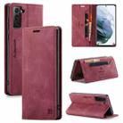For Samsung Galaxy S21 5G AutSpace A01 Retro Skin-feel Crazy Horse Texture Horizontal Flip Leather Case with Holder & Card Slots & Wallet & RFID(Wine Red) - 1