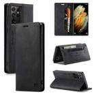 For Samsung Galaxy S21 Ultra 5G AutSpace A01 Retro Skin-feel Crazy Horse Texture Horizontal Flip Leather Case with Holder & Card Slots & Wallet & RFID(Black) - 1