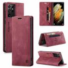 For Samsung Galaxy S21 Ultra 5G AutSpace A01 Retro Skin-feel Crazy Horse Texture Horizontal Flip Leather Case with Holder & Card Slots & Wallet & RFID(Wine Red) - 1