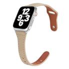 Universal T-shaped Thin Reverse Buckle Leather Watch Band For Apple Watch Series 9&8&7 41mm / SE 3&SE 2&6&SE&5&4 40mm / 3&2&1 38mm(Beige) - 1