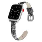 Sewing Thread Leather Watch Band For Apple Watch Series 8&7 41mm / SE 2&6&SE&5&4 40mm / 3&2&1 38mm(Black Ash Flower) - 1