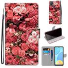 For OPPO A15 / A15s Coloured Drawing Cross Texture Horizontal Flip PU Leather Case with Holder & Card Slots & Wallet & Lanyard(Pink Rose Garden) - 1