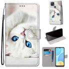 For OPPO A15 / A15s Coloured Drawing Cross Texture Horizontal Flip PU Leather Case with Holder & Card Slots & Wallet & Lanyard(White Kitten) - 1