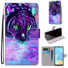 For OPPO A15 / A15s Coloured Drawing Cross Texture Horizontal Flip PU Leather Case with Holder & Card Slots & Wallet & Lanyard(Tiger Drinking Water) - 1