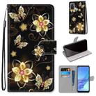 For OPPO A53 4G(2020) / A53s / A32 / A33 (2020) Coloured Drawing Cross Texture Horizontal Flip PU Leather Case with Holder & Card Slots & Wallet & Lanyard(Gold Diamond Butterfly) - 1